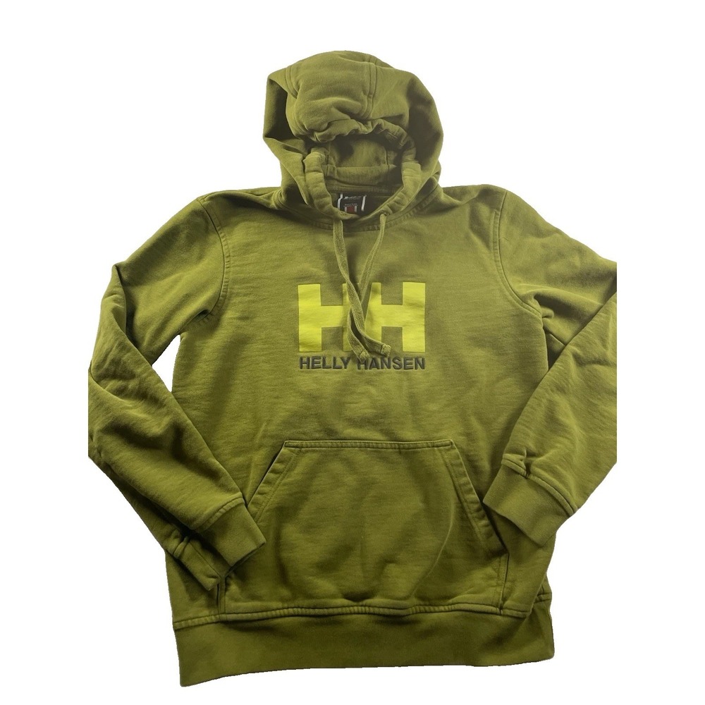 Helly Hansen Green Pullover Hoodie Men's S Kangaroo Pocket Logo Long Sleeve